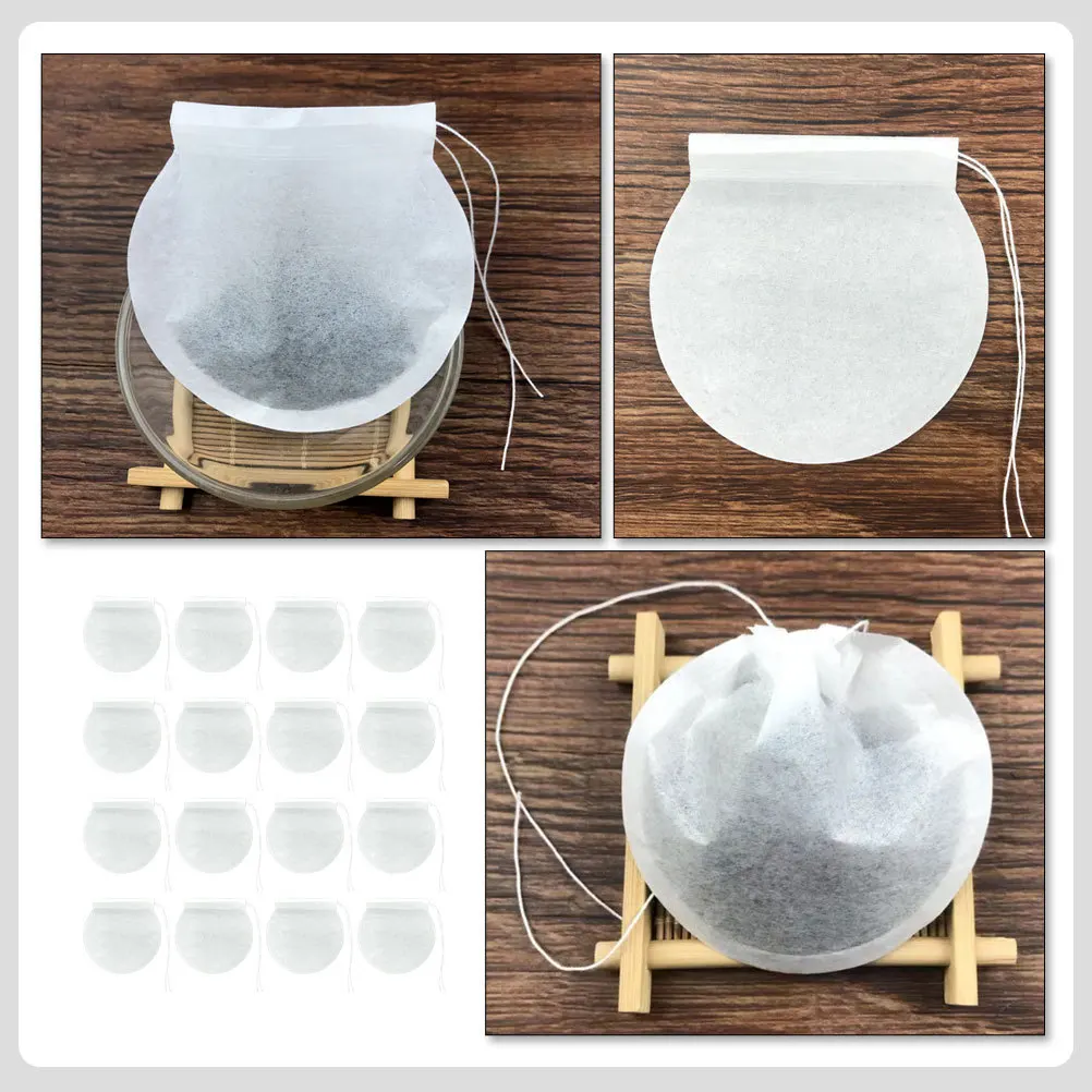 

100Pcs Disposable Tea Filter Bags High-Quality Pulp Paper Drawstring Design Heat Resistant Loose Leaf Holder Spices Bag