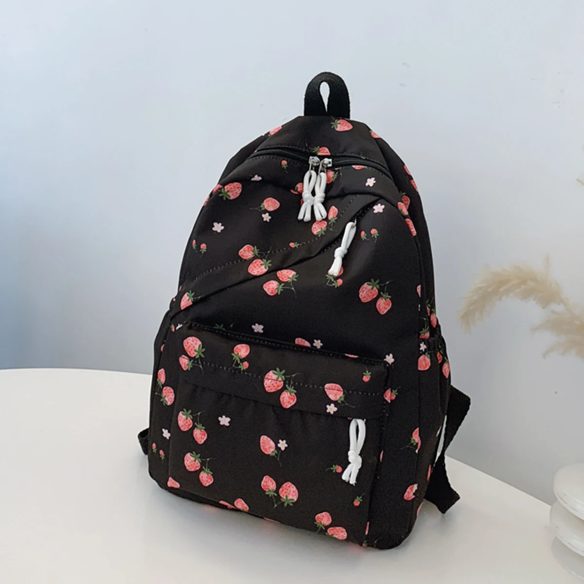 Kawaii الفراولة حقيبة الظهر مجموعة 3 قطعة حقيبة يد وحقيبة قلم مبطن النايلون المرأة حزمة مزدوجة سستة الحرم الجامعي تخفيف أساسيات