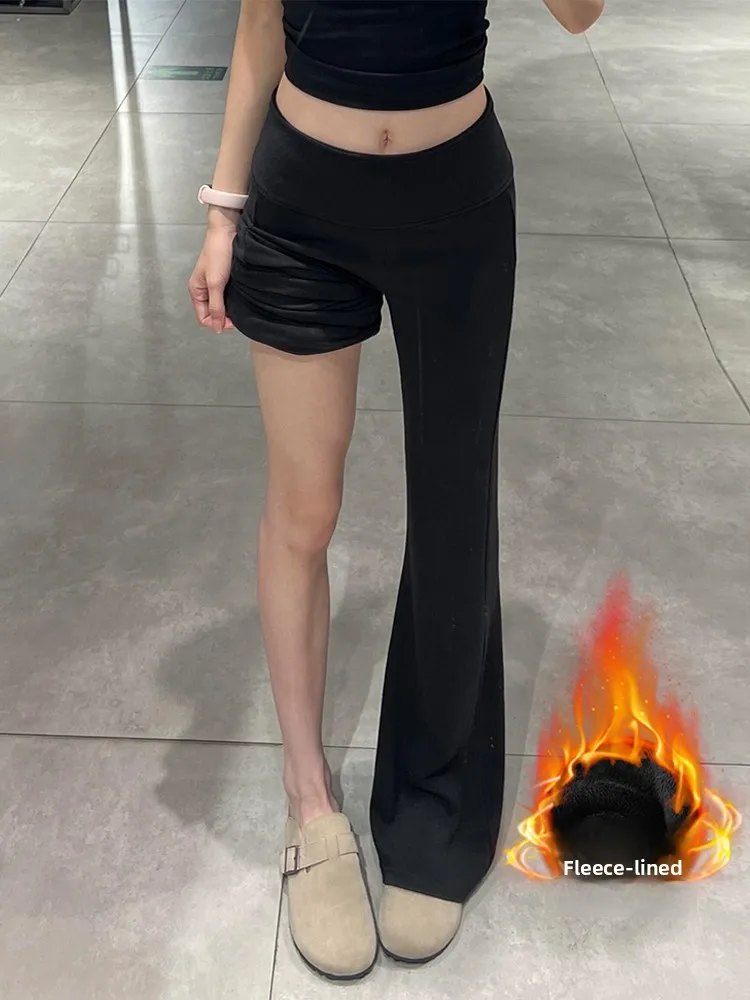 

Bla Fce Lined Yoga Pants Women's Winter Asymmetric High Waist Flared Casual Non-Matching Leggings