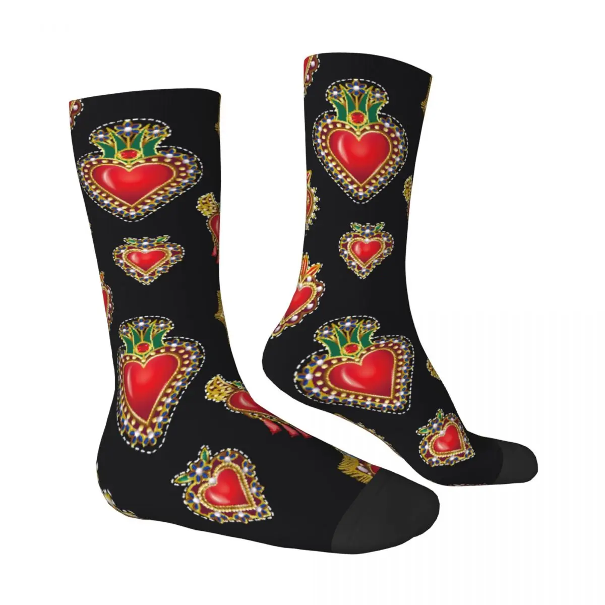 Traditional Mexican Hearts Patches Embroidered Sequins Socks Male Mens Women Summer Stockings Harajuku