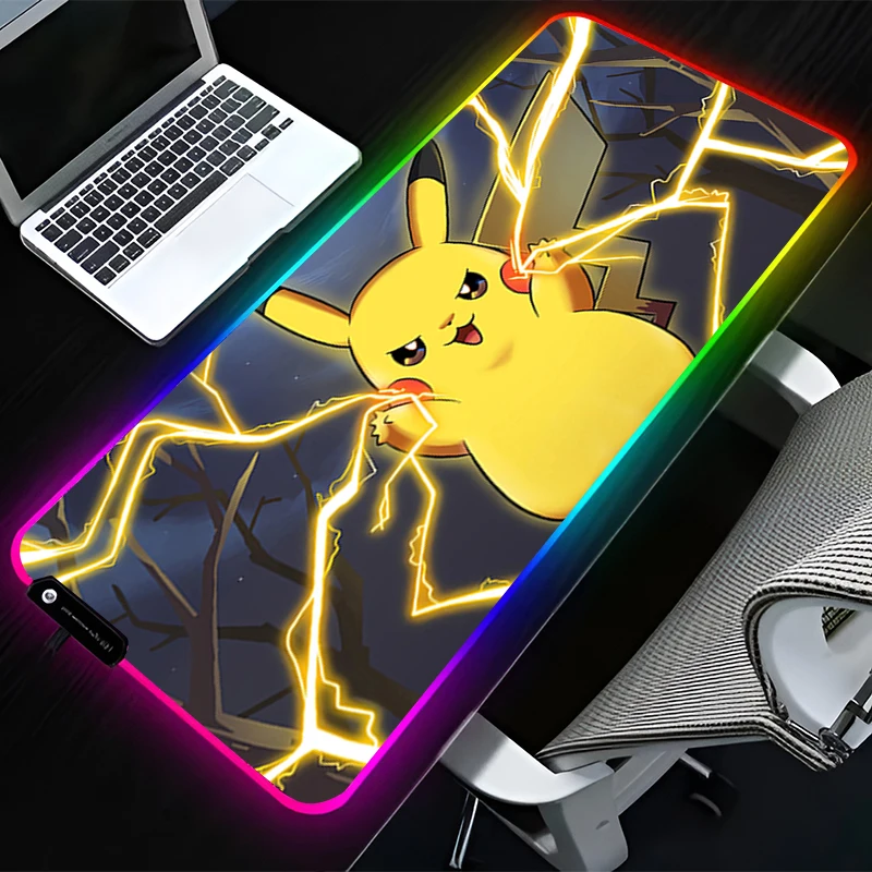 

RGB светодиодный коврик для мыши, резиновый HD коврик для мыши с рисунком, игровой коврик, аксессуары для ПК, настольный коврик, нескользящий коврик для стола, коврик для клавиатуры P-pokemon, офисный коврик для клавиатуры