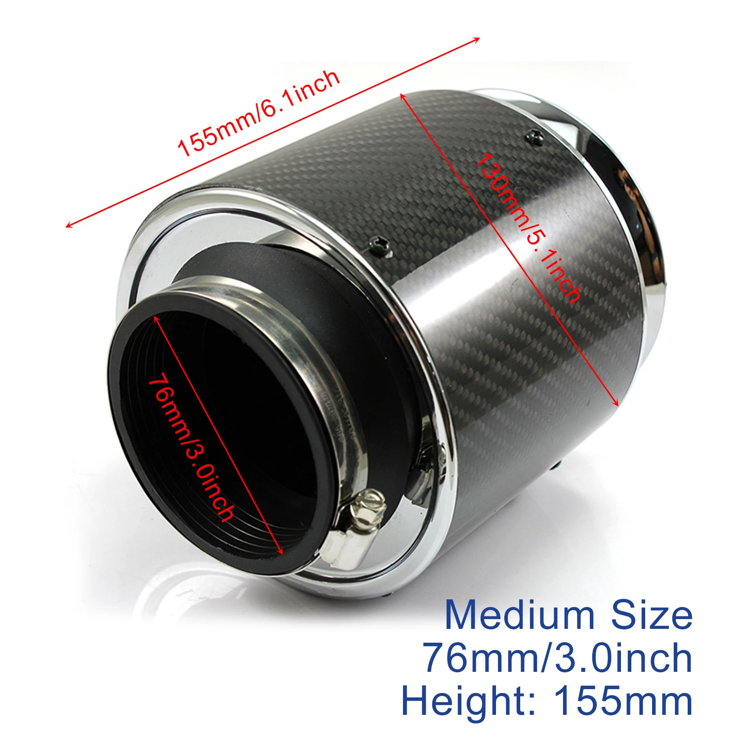 Car Performance Engine Filters High Flow Air Filter For Auto Cold Intake Kit 76mm Carbon Fiber Cover Racing Sports Universal