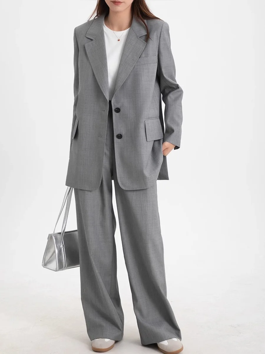 

Grey Women's 2 Piece Set Suit Single-Breasted Blazer Business Casual Daily Work Outfits Elegant Pantsuit Set Customize