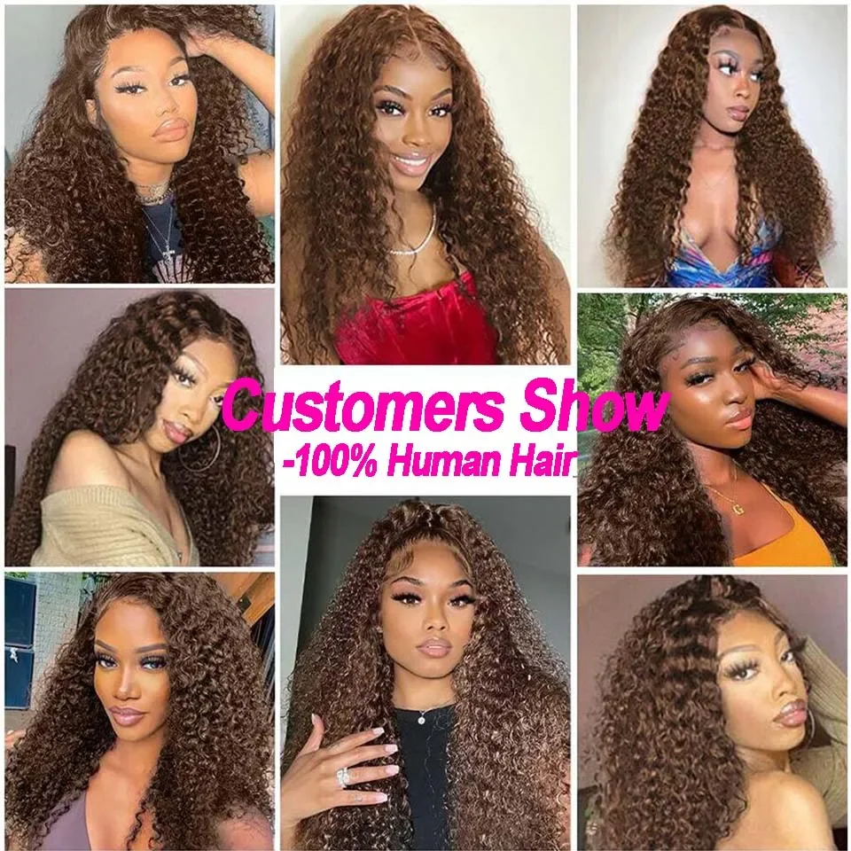 Chocolate Brown 13x6 Kinky Curly Lace Front Wigs Brazilian 13×4 Transparent Deep Wave Lace Frontal Human Hair Wigs For Women