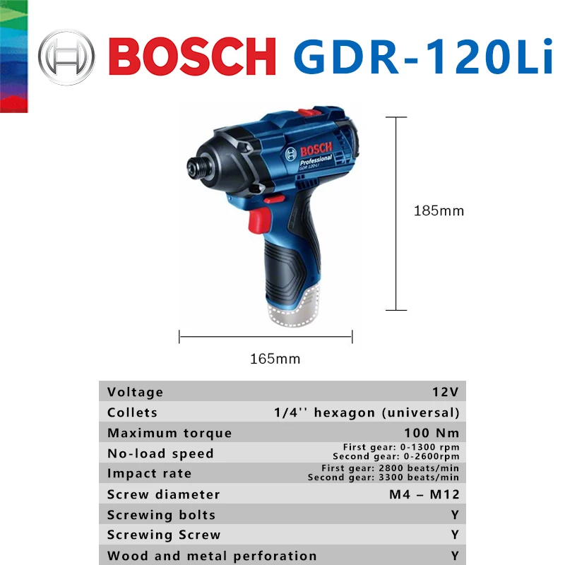 Bosch Original GDR 120-LI Rechargeable Cordless Impact Wrench 100Nm Driver Electril Screwdriver Impact Drill BOSCH Power Tools