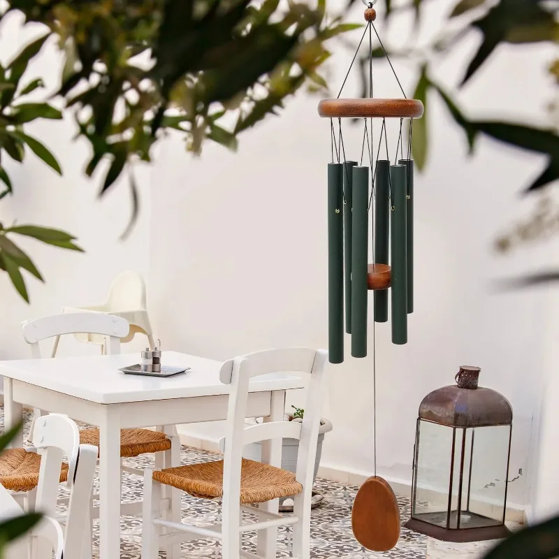 

Handmade Dopamine Wind Chime Solid Wood Wall Hanging Bell Metal Pipes Housewarming Gift for Relaxing European Home Decor