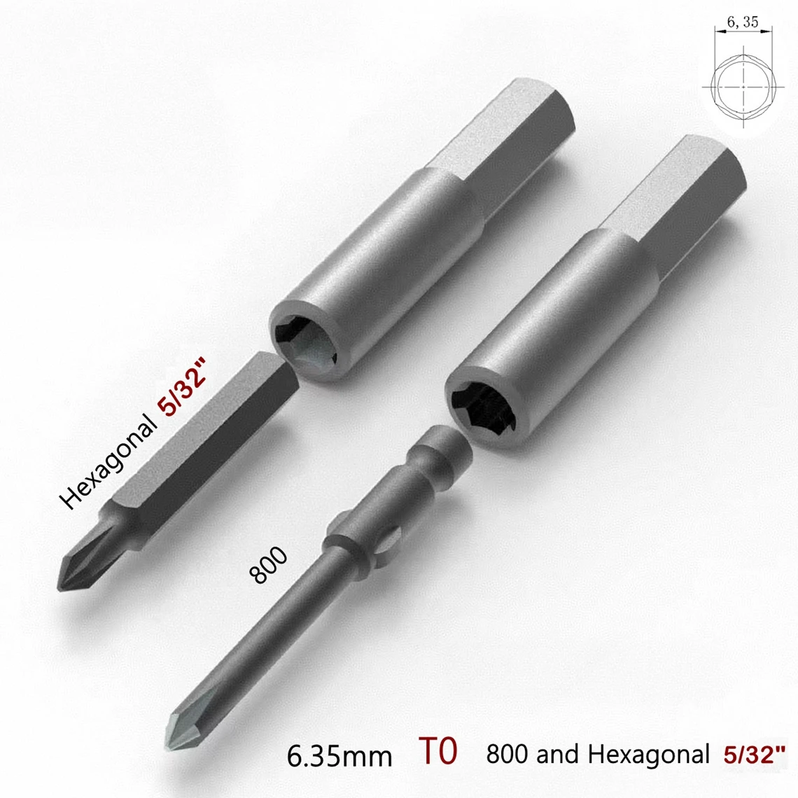 Bit Adaptor 6.35mm 1/4' to 800 and 4mm Micro Insert Bit Adapter to System Screwdriver Holder - Strong Magnetic