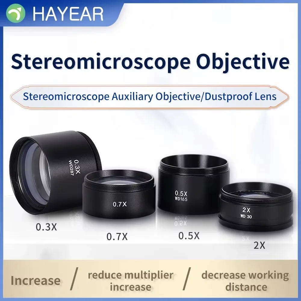 WD165 0.5X  Trinocular Microscope Barlow Objective Lens Zoom Stereo Microscopio Camera Auxiliary Objective Lens