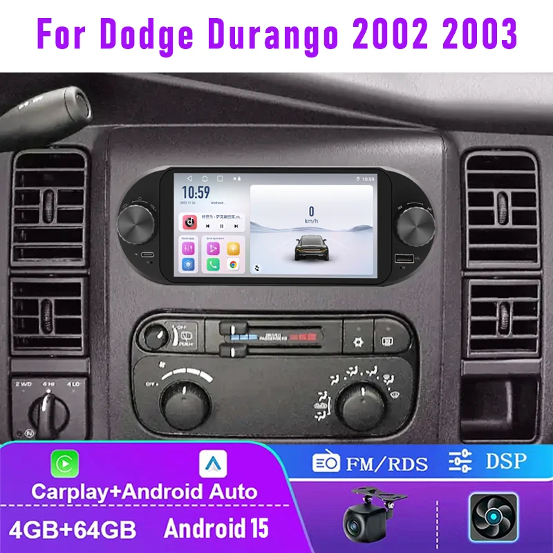 

6.8" 4+64GB For Dodge Durango 2002 2003 Car Radio Wireless Carplay Android 15 Auto FM GPS Head Unit Steering Wheel Control