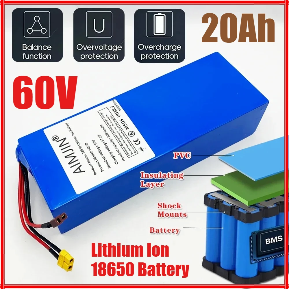

16S5P 20Ah Lithium Ion 60V Battery with 100% Real Capacity 60V 1800W 18650 Battery original battery