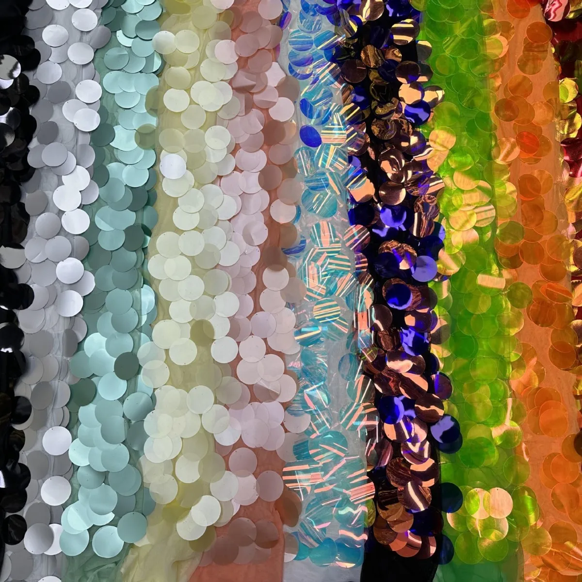 

New fish scale large round sequin embroidered mesh fabric for performance costumes, stage,DIY sewing materials