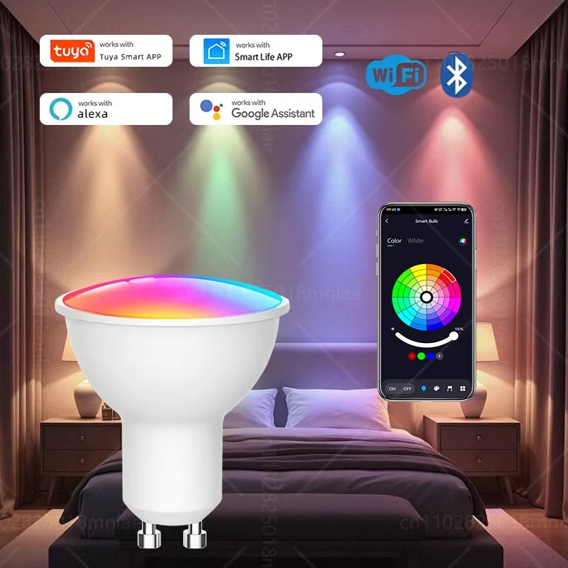 

Tuya Wi-Fi умный светодиодный прожектор GU10 лампа Bluetooth с регулируемой яркостью лампы Smart Life управление приложением работает с Alexa Google Assistant 220 В