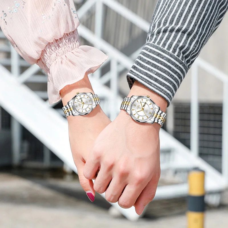 Reloj resistente al agua para hombre y mujer, cronógrafo de cuarzo que brilla en la oscuridad, doble Calendario, de acero inoxidable, a la moda