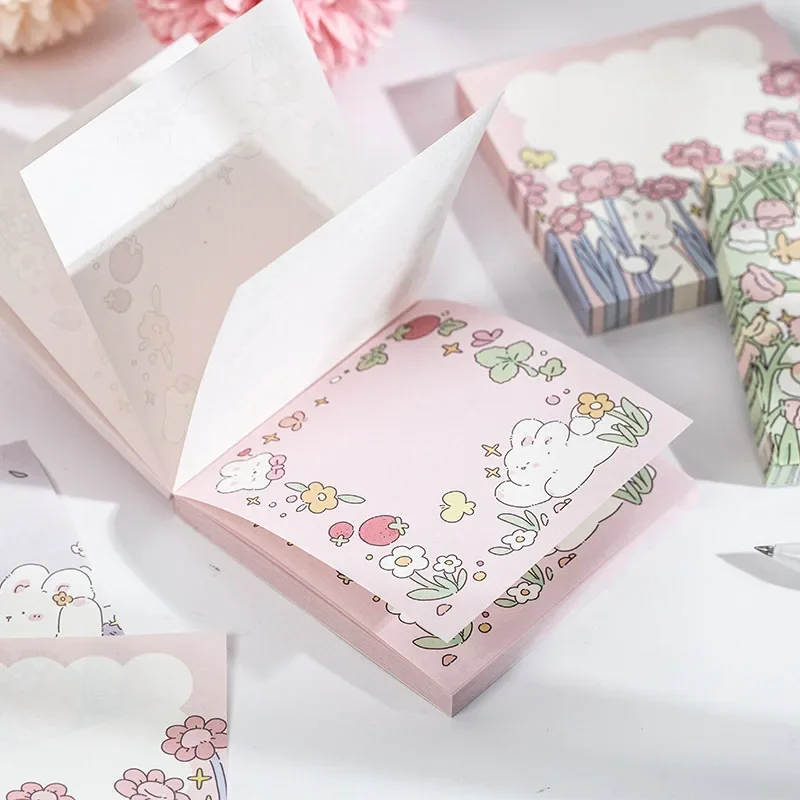 100 Pcs Spring Garden Flowers, Little Rabbit, Cute Note Paper, Non-adhesive Sticky Note Handbook Material, Memo Note Paper