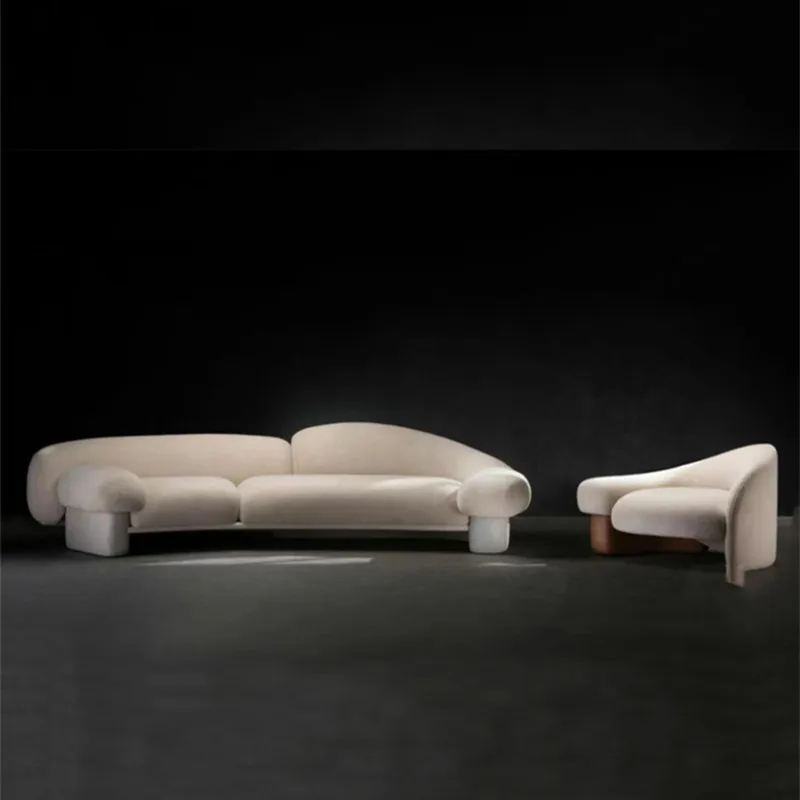 أريكة إيطالية بسيطة ومبتكرة وحديثة الحجم لغرفة المعيشة وأريكة خشبية صلبة منحنية على شكل خاص #2