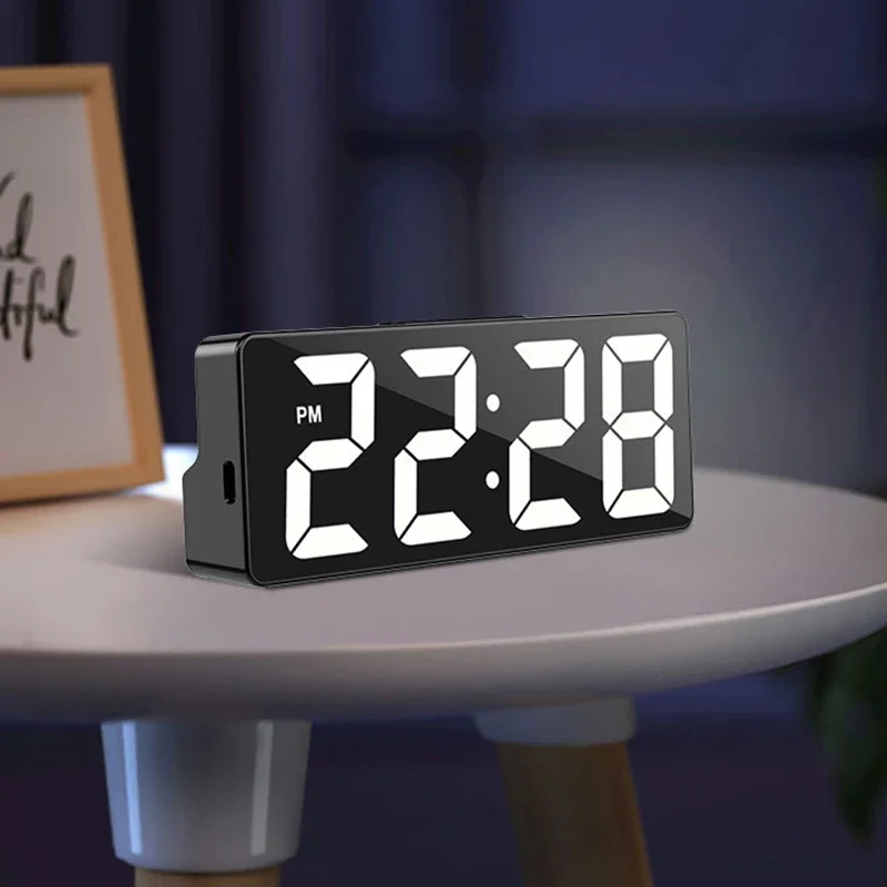 Digital LED Wake Up Light Alarm Clock Bedroom Electronic Desktop with Temperature Display Adjustable Brightness