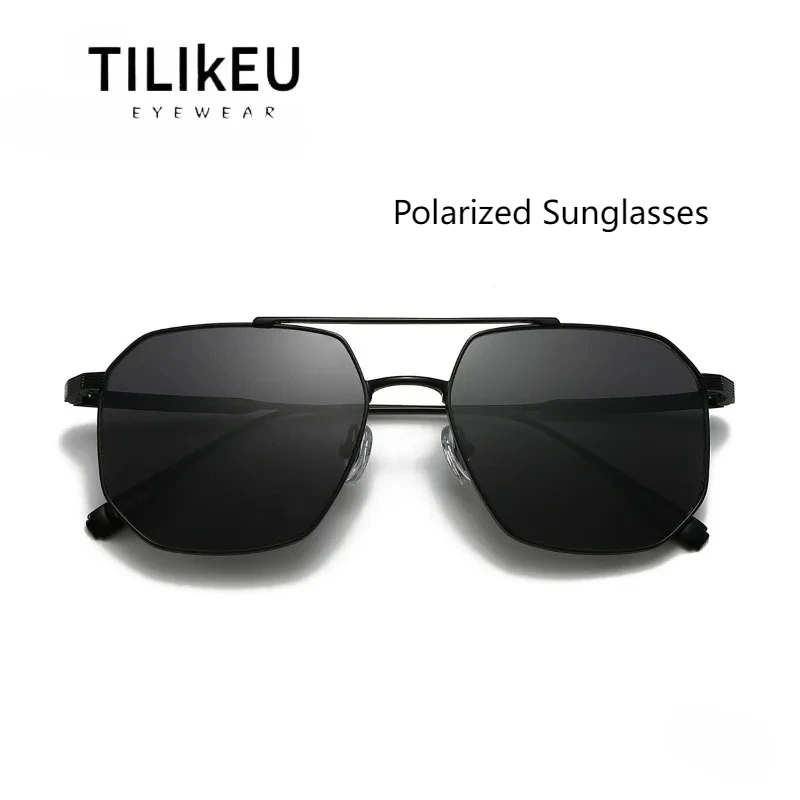 

Fashion Double Bridge Pilot Style Square Polarized Sunglasses for Men Classic Designer Cool Black Frame UV400 Driving Fishing