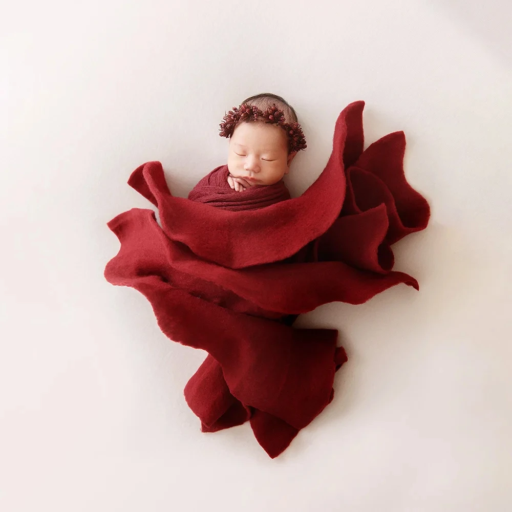 Newborn Baby Photography Headflower Stretchable Seersucker Wrap Creative Flower Shape Wool Felt Sheet Photo Shooting Accessories