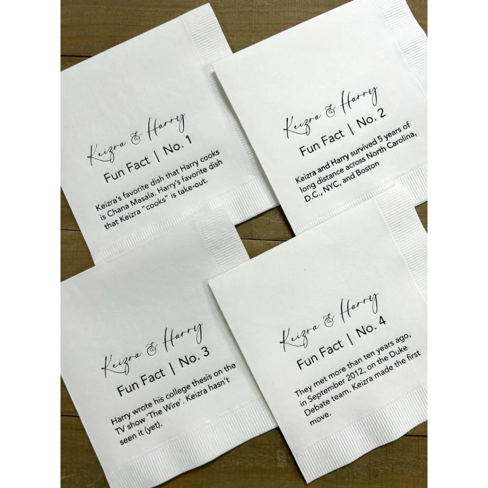 Personalized Fun Fact Trivia Napkins for Weddings or any occasion - Perfect for the cocktail hour at your event!，50Pcs