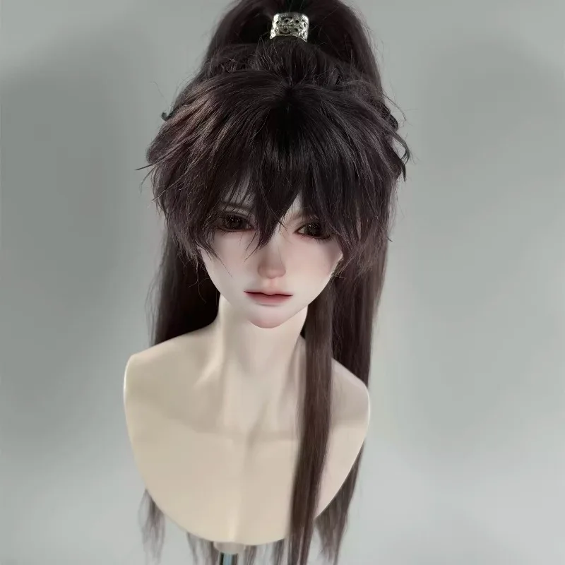 BJD Boy Doll Mohair Wig Retro Ancient Style High Ponytail Hairstyle Elastic Hair for 1/3 1/4 1/6 BJD Doll Multiple‑Color Hair