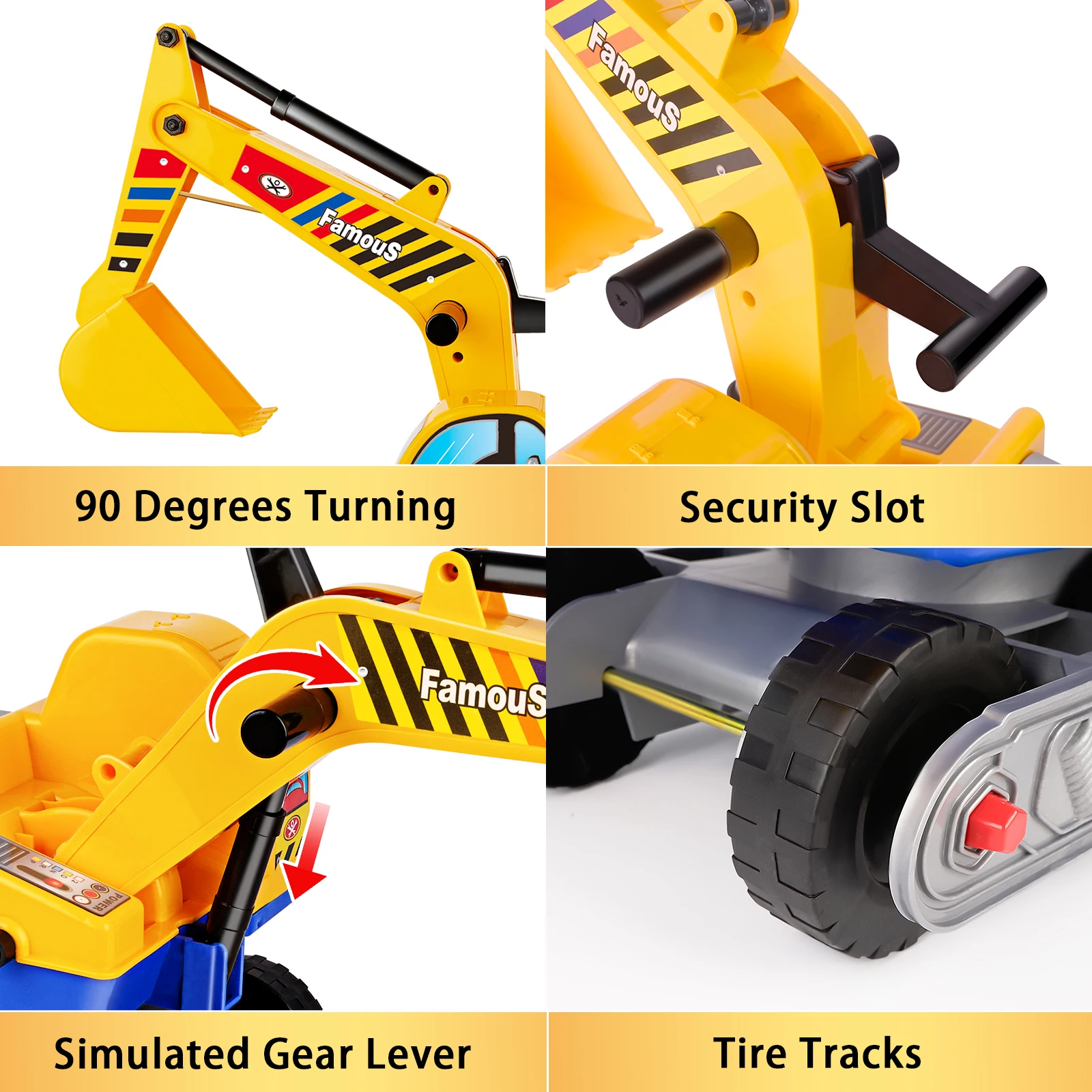 ของเล่นรถขุดแบบขี่ได้ พร้อมแขนขุดที่สามารถเคลื่อนไหวได้ ของเล่นสเก็ตบอร์ดเคลื่อนที่ ตะกร้าเก็บของรถบรรทุกก่อสร้าง รถของเล่น