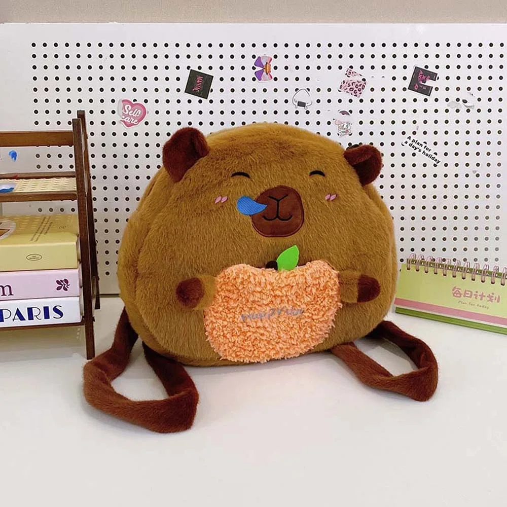 

Creative Cute Plush Capybara Daypack Soft Thickened Capybara Shoulder Bag Large Capacity Embroidered Cartoon Doll Backpack Gifts