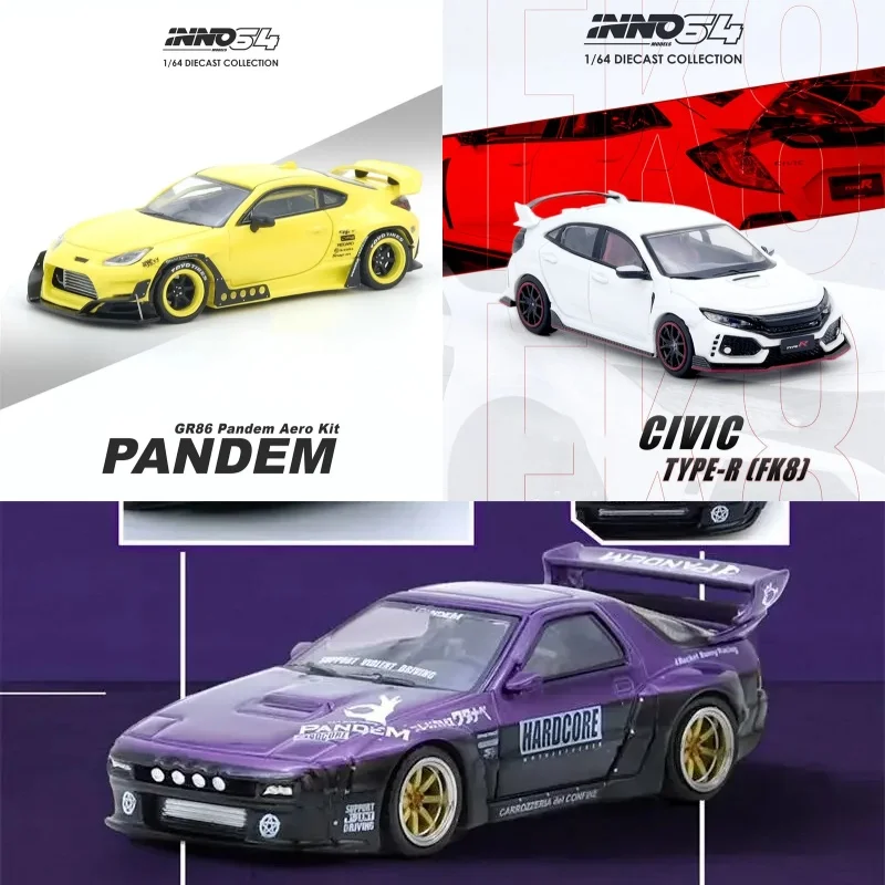 

INNO64 1:64 PANDEM RX7 FC3S Purple / GR86 Yellow / TYPE-R FK8 White Diecast Model Car alloy