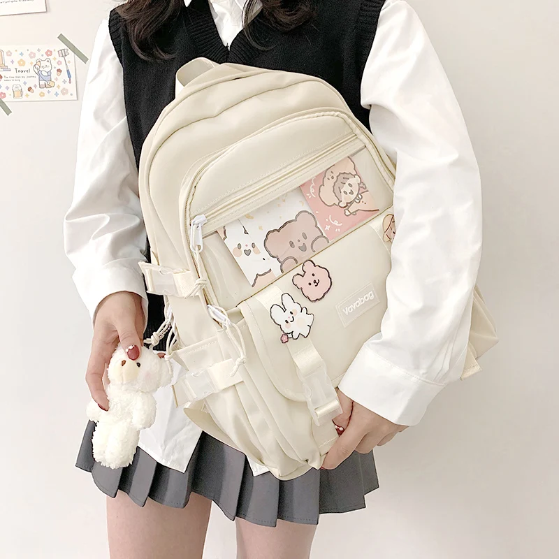 2022 New  Fashion Women Backpack For Teenager Kawaii Girl Female School Bag Nylon Black Cute Students Bookbag Colourful Blue