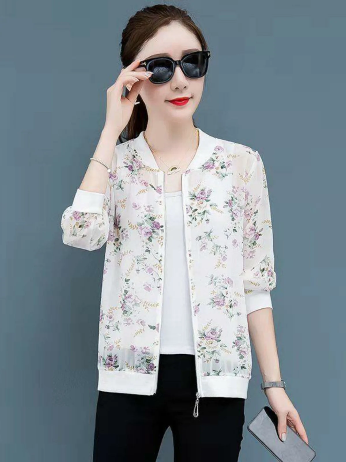 

Женская летняя тонкая бейсбольная куртка-жилетка с защитой от солнца, свободная, оверсайз, верхняя одежда, модный шифоновый топ с принтом