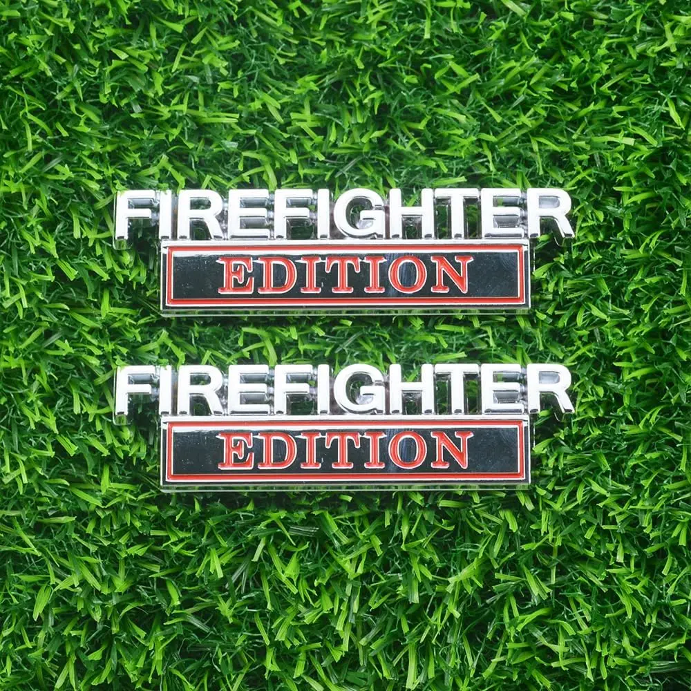 

2pcs Firefighter Edition Emblem 3D Metal Decal Car Logo Badge Fit for Pickup Truck Car Truck Motorcycle(Silver Red)