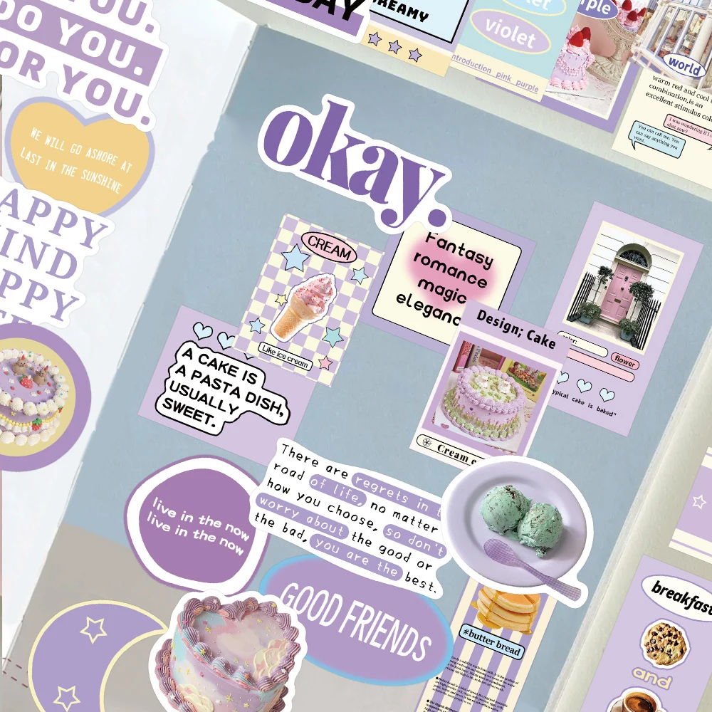 30 stücke Nette INS Stil Lila Party Label Aufkleber Cartoon Ästhetische Graffiti Aufkleber Sammelalbum Koffer Telefon Dekoration Aufkleber