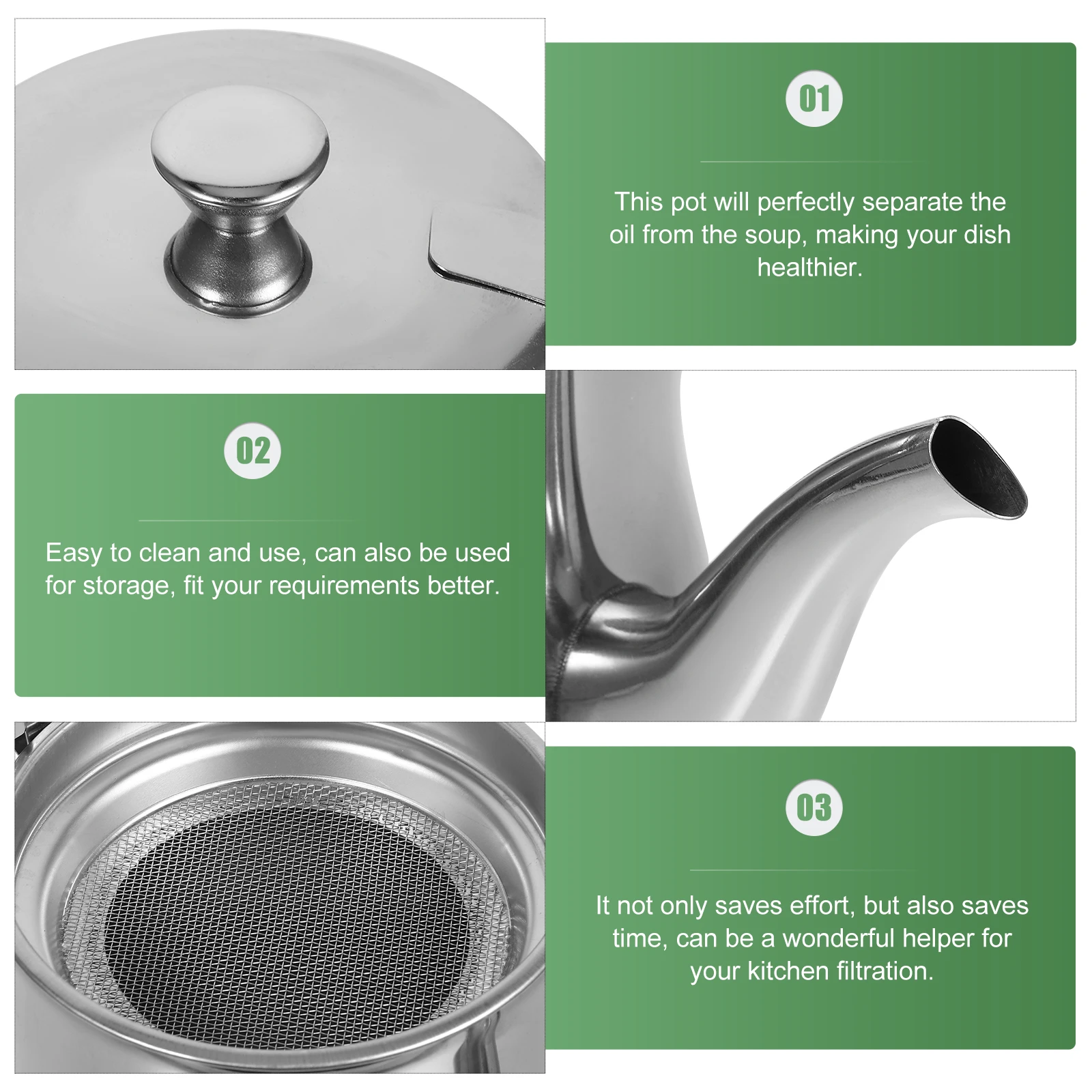 

Oil Filter Pot Pour Container Steel for Olive Pouring Silver Stainless Grease Kitchen Frying