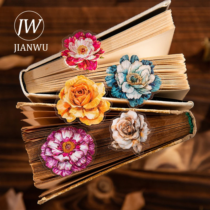 JIANWU Night Rose Series Vintage Watercolor Flower Landscaping Material Collage PET Sticker Creative DIY Journal Stationery