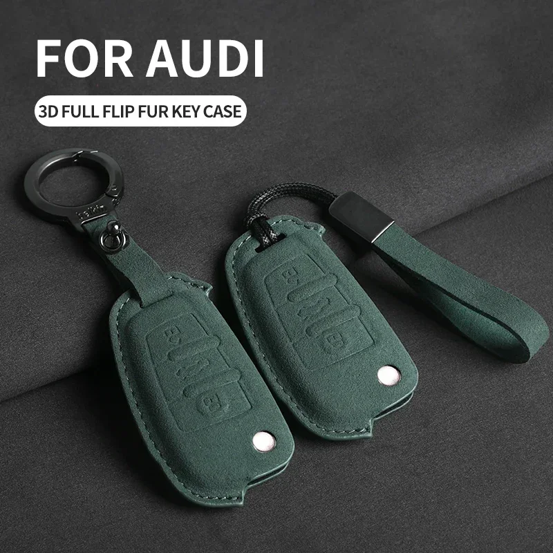 

For Audi A1 A3 A4 8P 8L 8V A5 B6 B7 A6 A7 C5 C6 Q3 Q5 Q7 4F S3 S4 S6 RS3 TT Suede Car Flip Key Case Cover Keychain Accessories