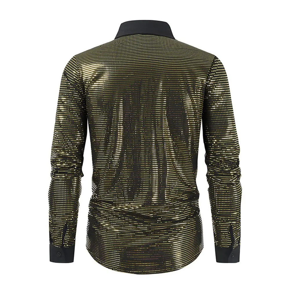

Comfy Fashion Hot Shirt Shirt Perform Latin Dance Nightclub Regular Sequin Brand New Shiny Glitter Button Down