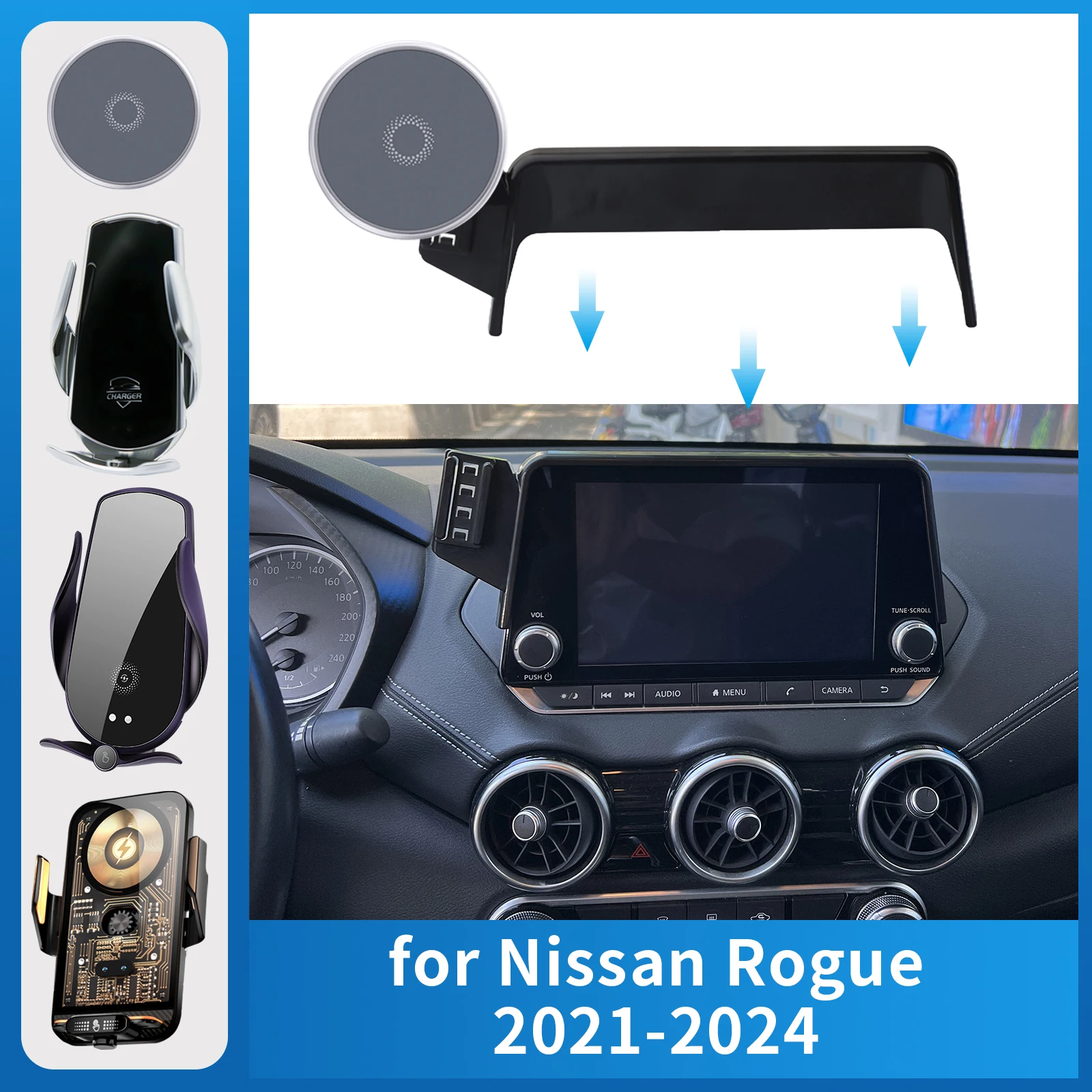 

for Nissan Rogue 2021-2024 T33 8inchCar Phone Holder Screen Fixed Navigation Bracket Base Wireless Charging