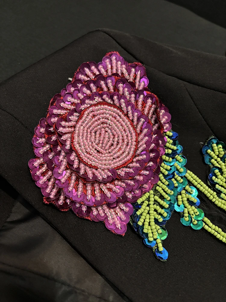 Fashion Beaded Sequin Design Temperament Suit Jackets Women's 2025 Spring New Fashion Tailored Coats V-neck Flower Nice Blazers