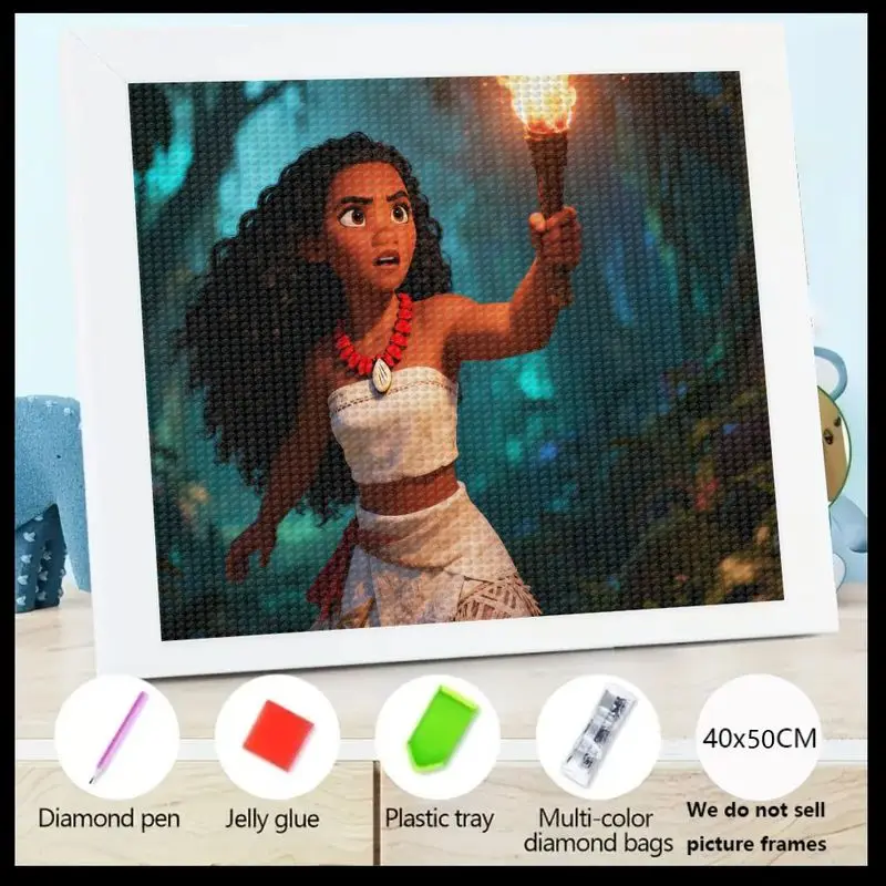 

1PC Moana 5D Diamond Painting Kit Full Drill DIY Disney Princess Cartoon Art Set, Adventure Scene with Torch Crystal Rhinestone