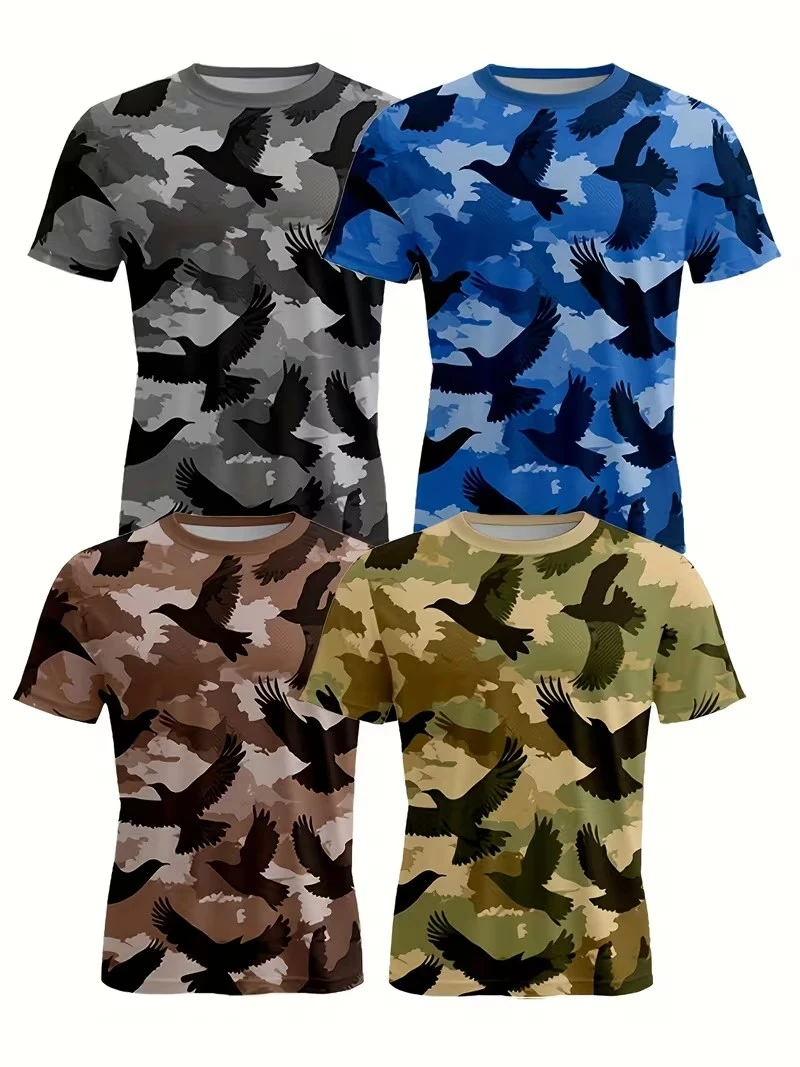 

Hot Sale Camouflage Crow Print T-Shirt For Men | Casual Crew Neck Tee | Breathable Streetwear Tops | Trendy Camo Bird Tshirts
