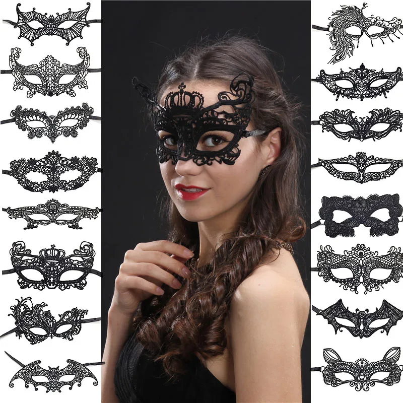 Black Color Sexy Women Lace Masquerade Mask for Carnival Halloween Half Face Cosplay Masks Festive Animal Party Supplies