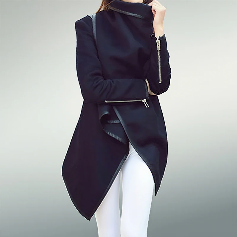 

Beautyblue Casual Asymmetric Jackets Fashion Long Sleeves Jackets Elegant Split-Joint High-Neck Women's Coats Clothes Female