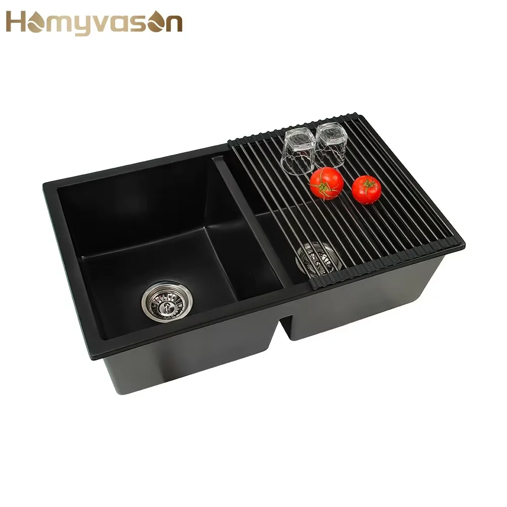 

Quartz Stone Granite Rectangular Vanities Undermount Basin Double Bowl Top Kitchen Sink