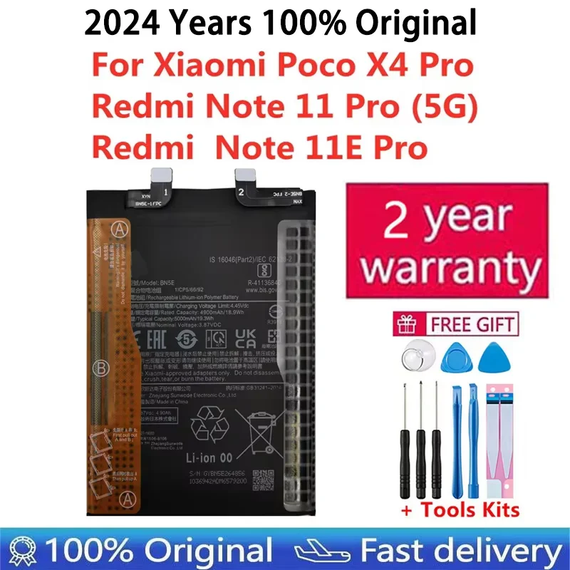 

100% Original BN5E Battery For Xiaomi Redmi Note11 E Pro / Note11 Pro 5G /Poco X4 Pro 5G Capacity Phone Batteries Bateria