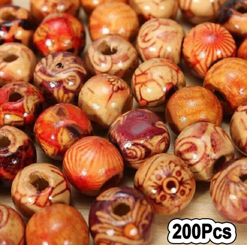 100-200pcs 10mm Natural Painted Wood Beads Round Loose Wooden Bead Bulk for Jewelry Making Hair DIY Bracelet Necklace Mix Color