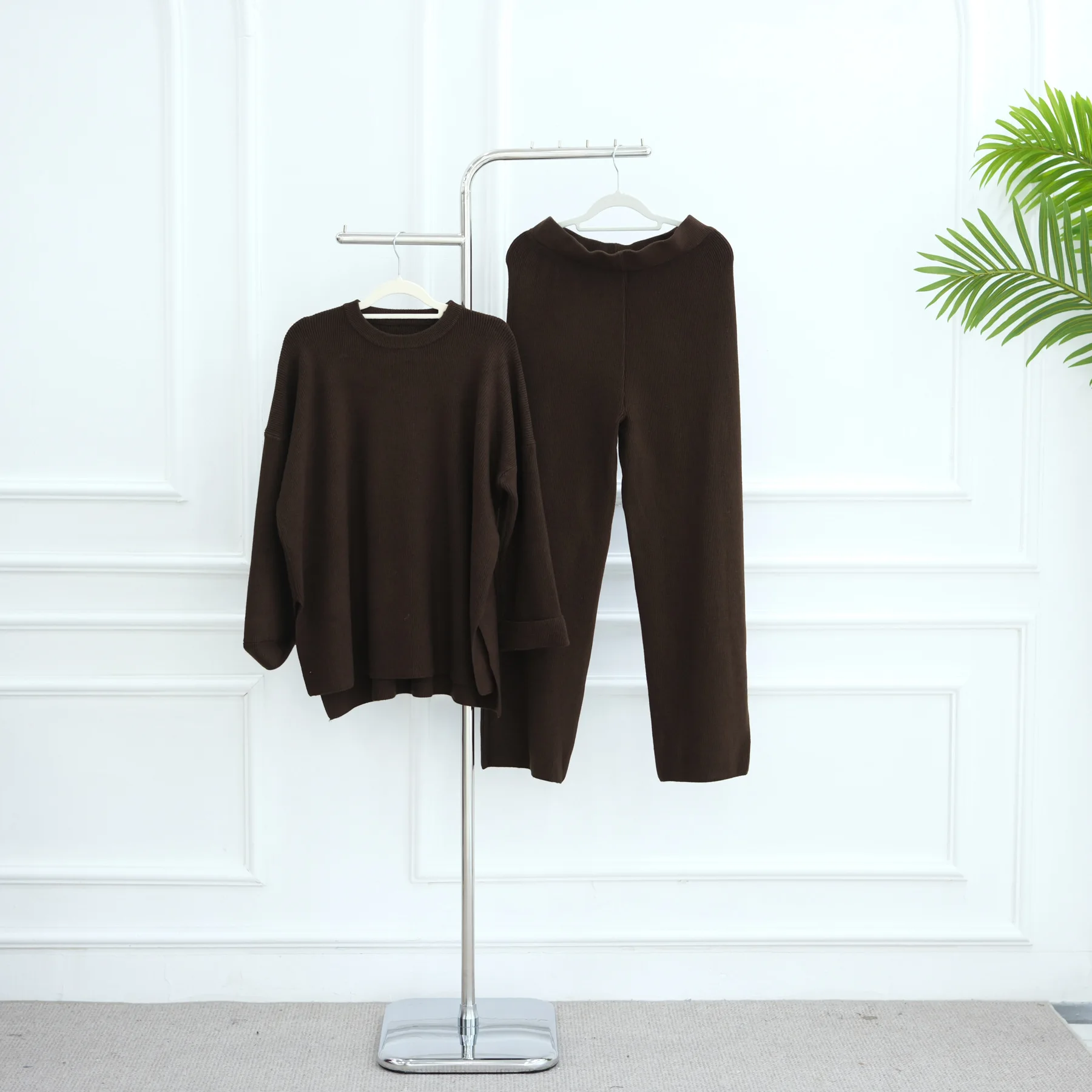 

2 Piece Autumn Winter Women Knitted Muslim Sets Dress Pullover Sweater Elastic Pants Suit Dubai Abaya Kaftan Knitwear Ensembles