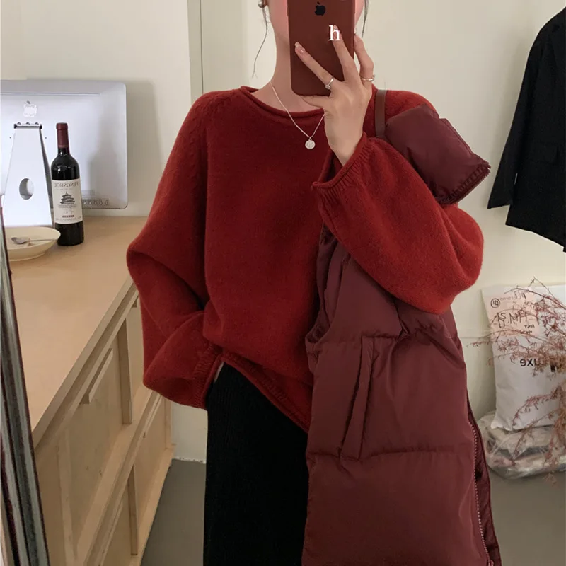 2025 automne et hiver frais, doux, à la mode Style fille sweat à capuche tricoté col rond décontracté chaud à manches longues pull pull