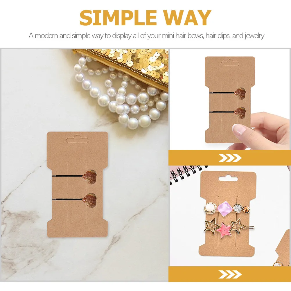 200Pcs Premium Kraft Paper Hair Bow Display Cards Blank DIY Write Draw Hair Clip Holder with Pre-Punched Holes for Salon Shop