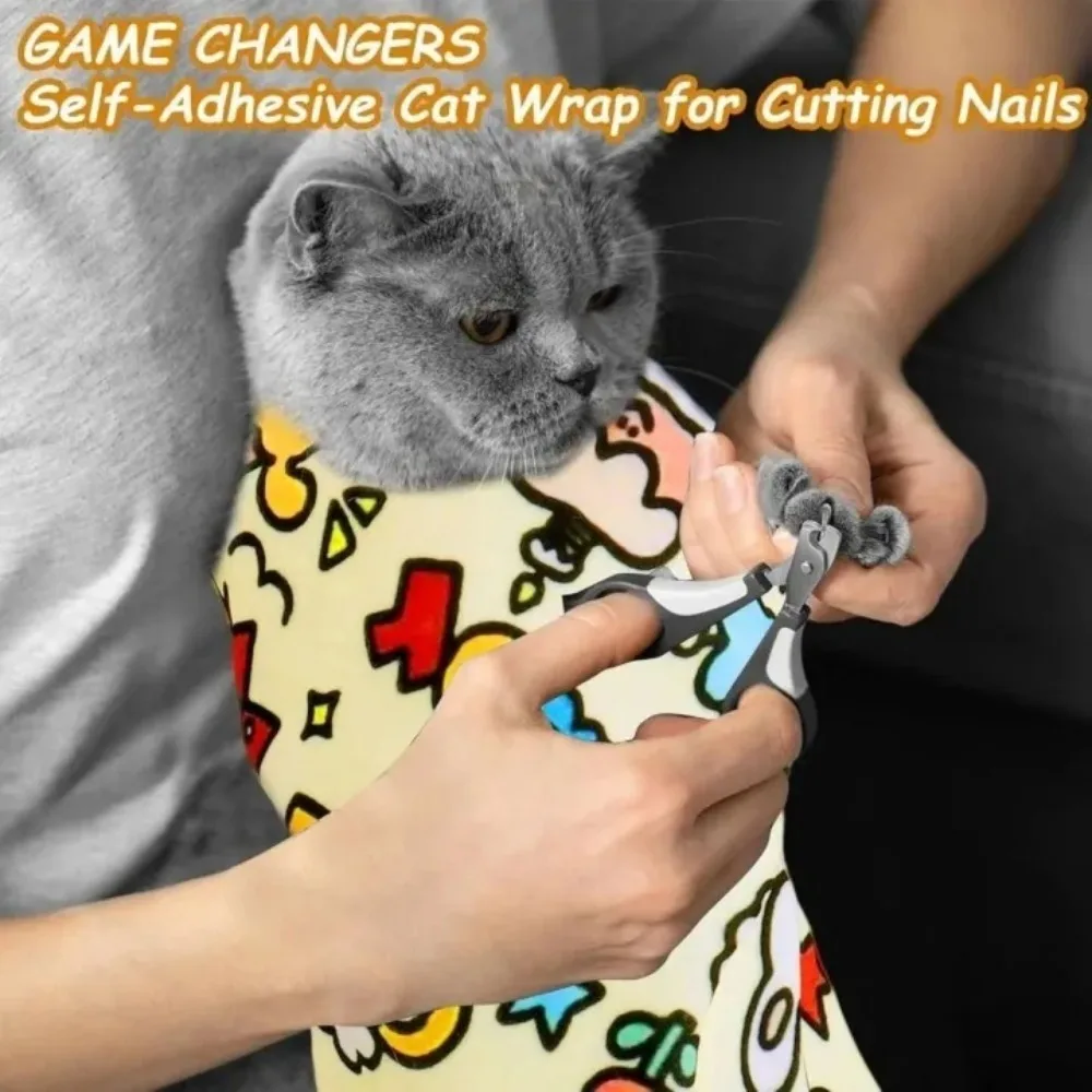 Cat Grooming Wrap Polyester Self-Adherent Cat Swaddle Wrap Anti-Scratch Anti-Escape Feeding Medicine Cut Nails Restraint Towel