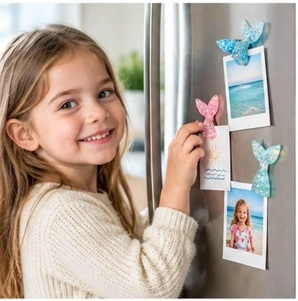 5Pcs Mermaid Fish Tail Fridge Magnets Resin Cartoon Stickers Magnetic Note Holders for Refrigerator Door Locker Cabinet