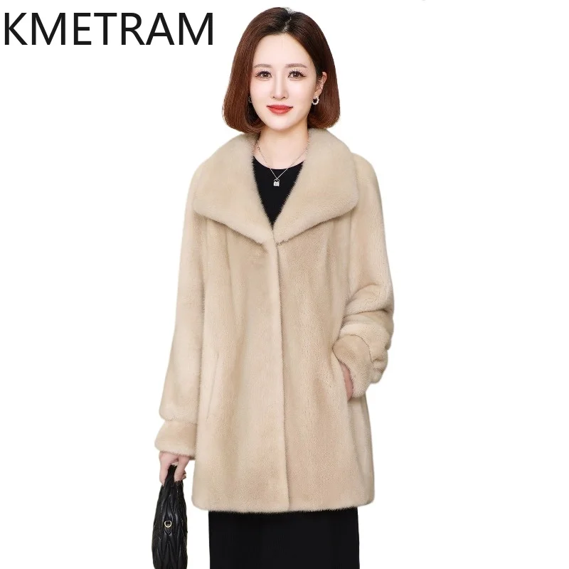 KMETRAM Real Velvet Whole Mink Fur Jacket Women Fashion Mid-Length Lapel Coats 78cm Winter Warm Fur Coat Woman Clothing 2026 자켓